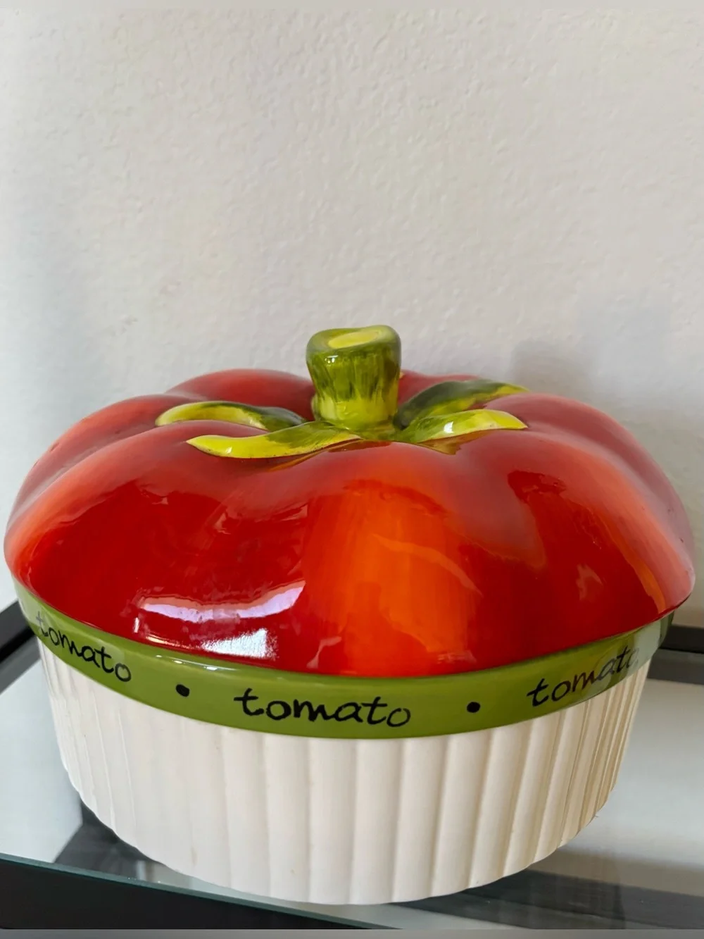 Vintage Certified International Round Ceramic Covered Casserole with Tomato Lid